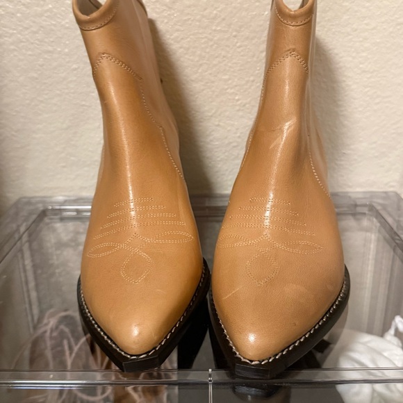 Isabel Marant Darizo Leather Western Embroidered Booties Natural Tan Size 38 - Picture 10 of 16